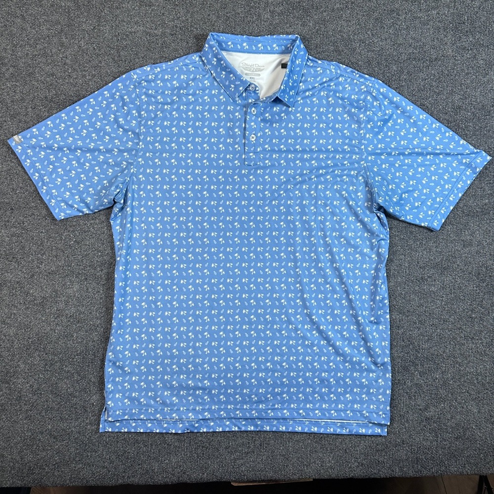Straight Down Performance Golf Polo Blue Palm Tree Tropical‎ Men's Size XXL
